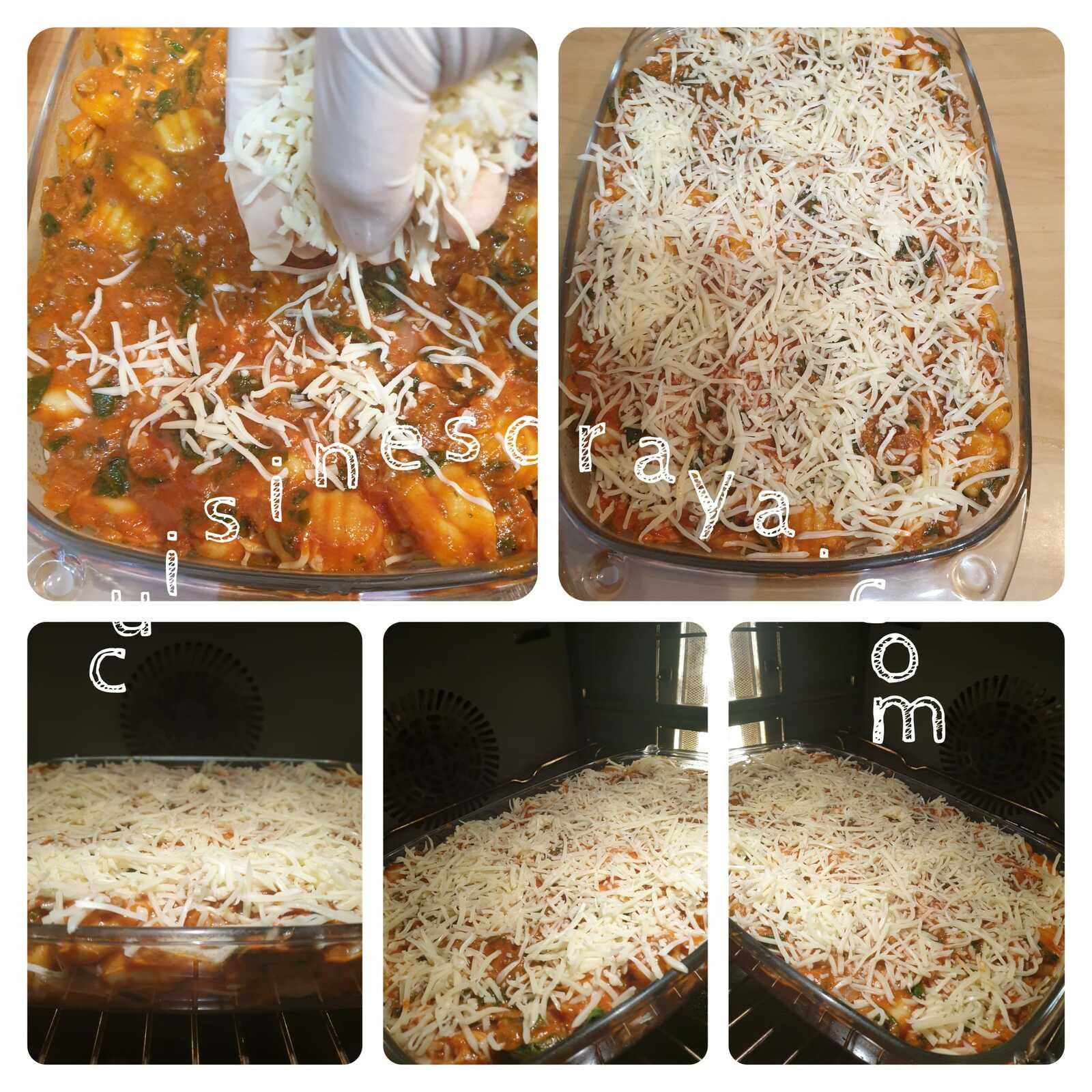 Gnocchis à la viande, épinards et fromage gratiné au four