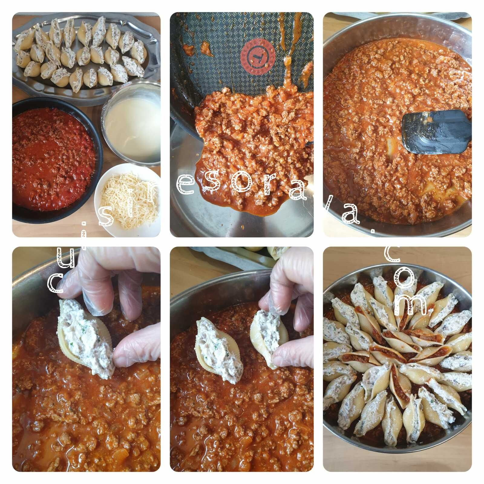 Conchiglioni farcis aux champignons, ricotta et sa sauce bolognaise
