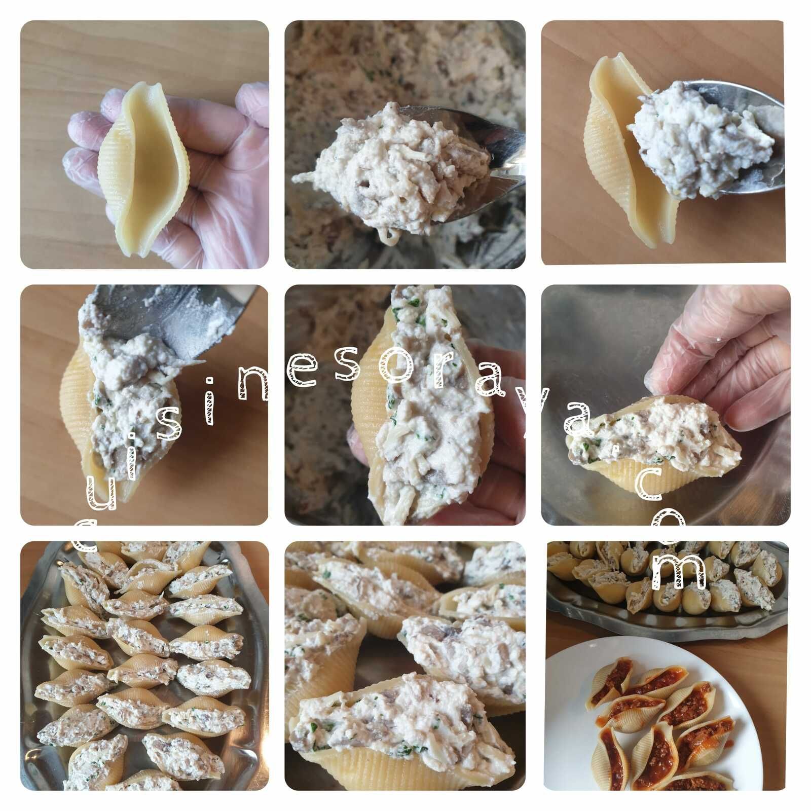 Conchiglioni farcis aux champignons, ricotta et sa sauce bolognaise
