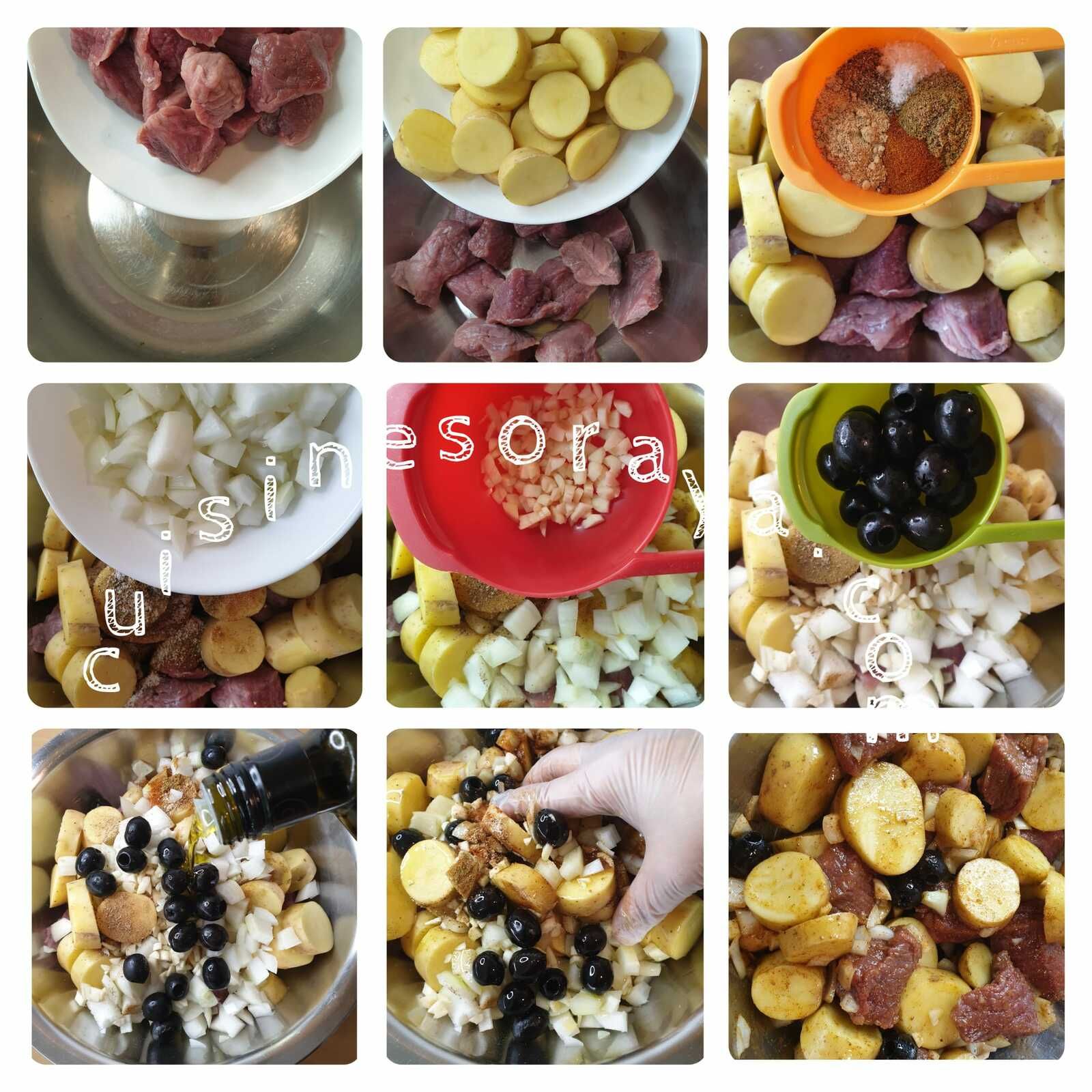 Tajine de boeuf, pomme de terre au four