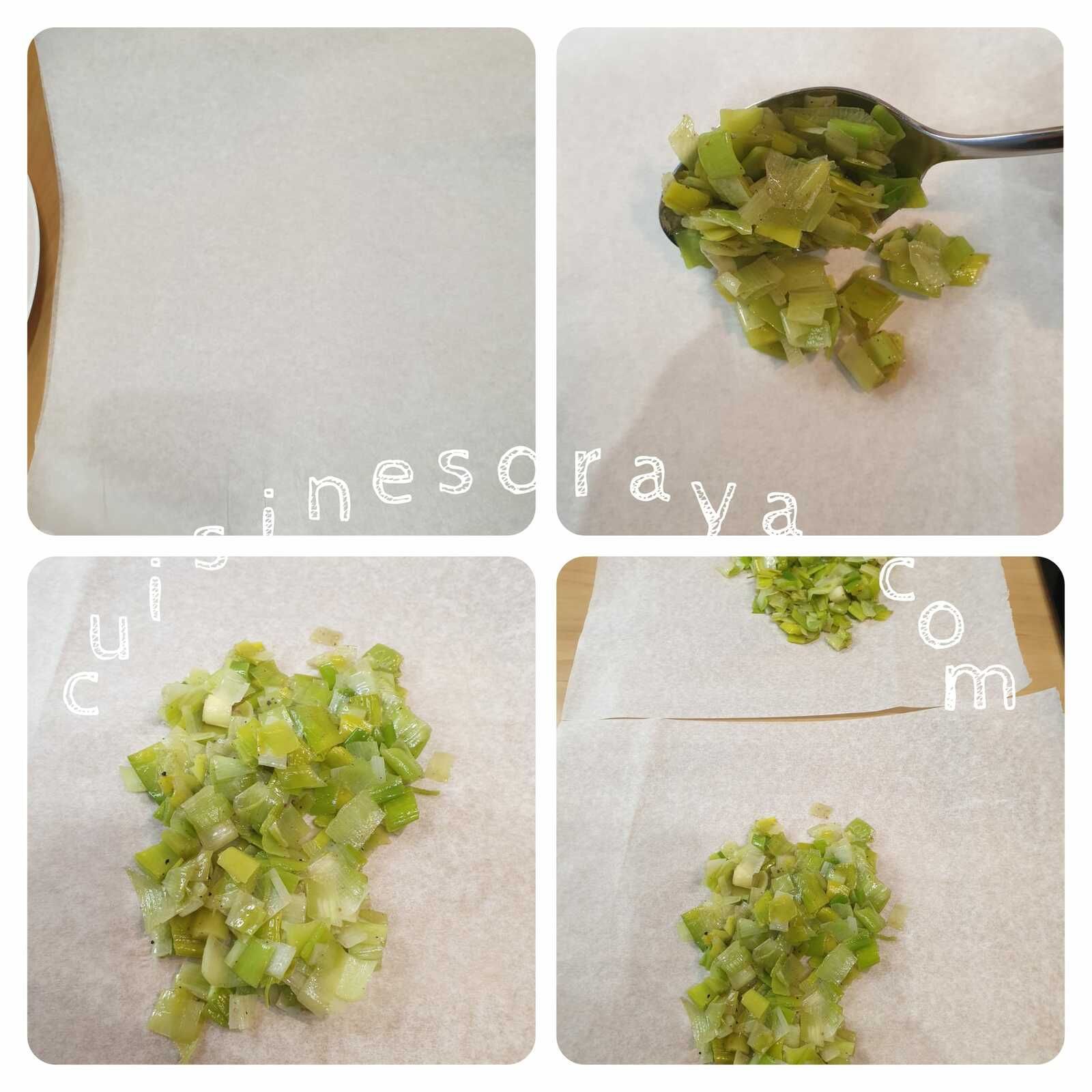 Fondu de poireaux et saumon en papillote