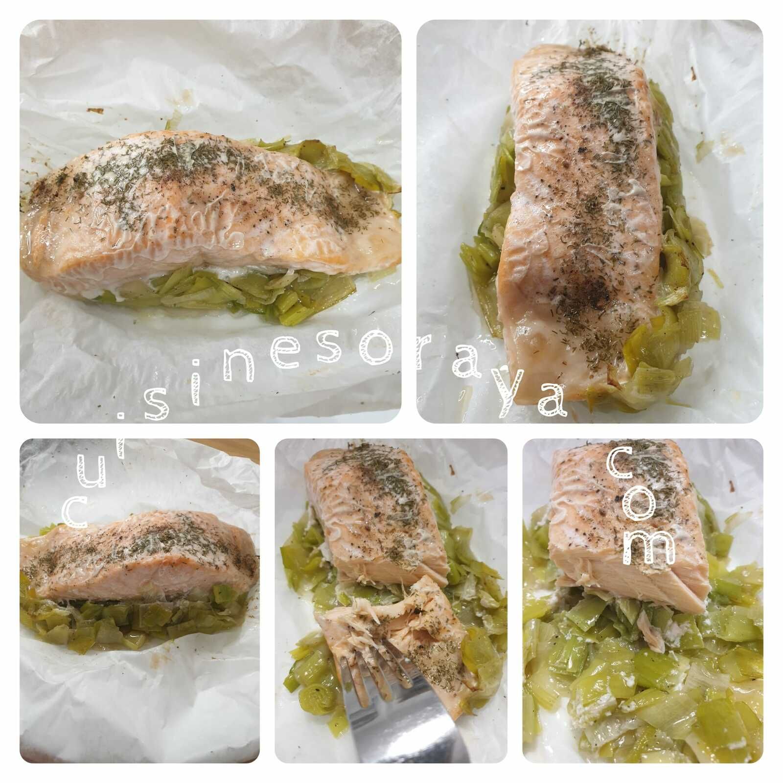 Fondu de poireaux et saumon en papillote