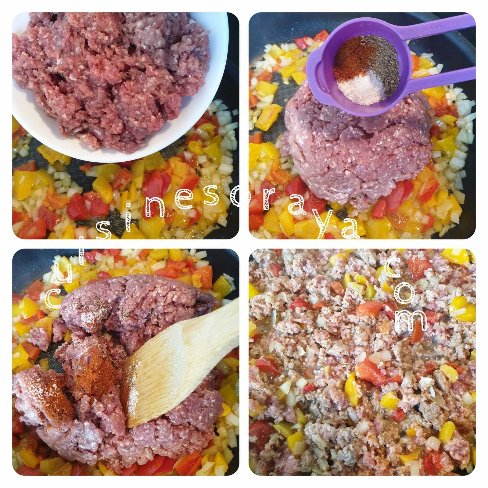 Gratin de pomme de terre, viande à la mexicaine