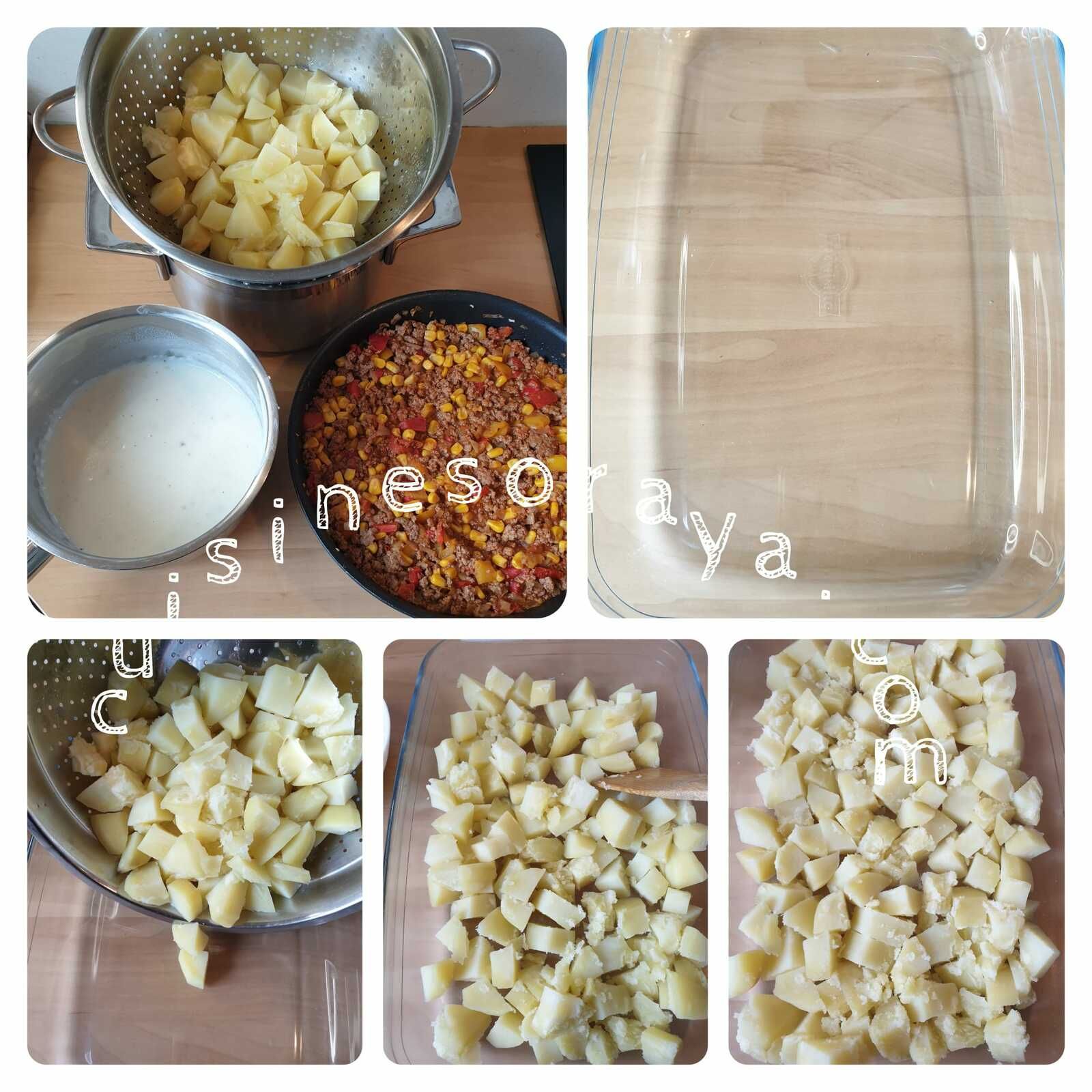 Gratin de pomme de terre, viande à la mexicaine