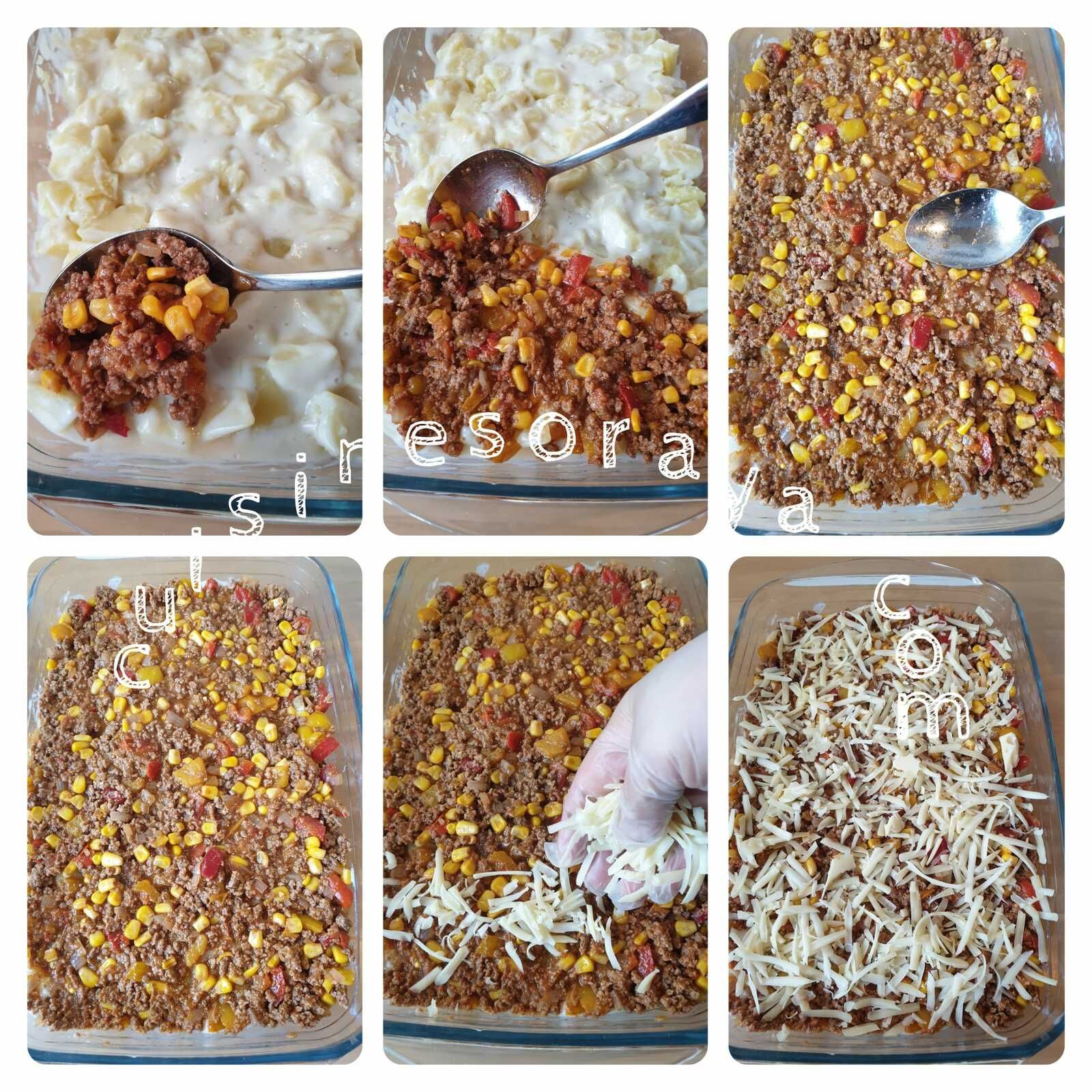 Gratin de pomme de terre, viande à la mexicaine