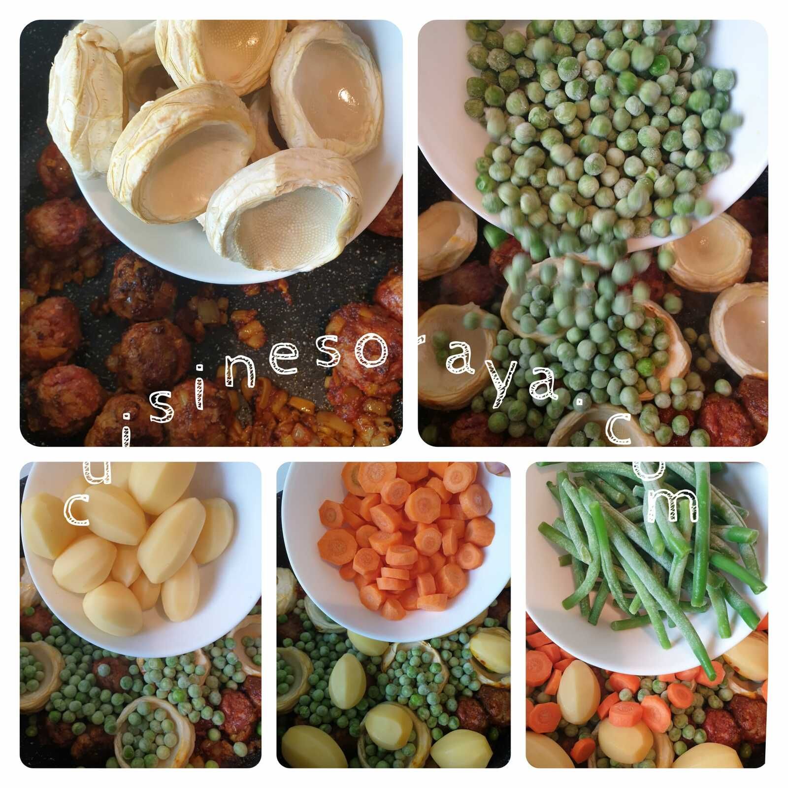 Tajine fond d'artichaut, kefta et printanière de légumes