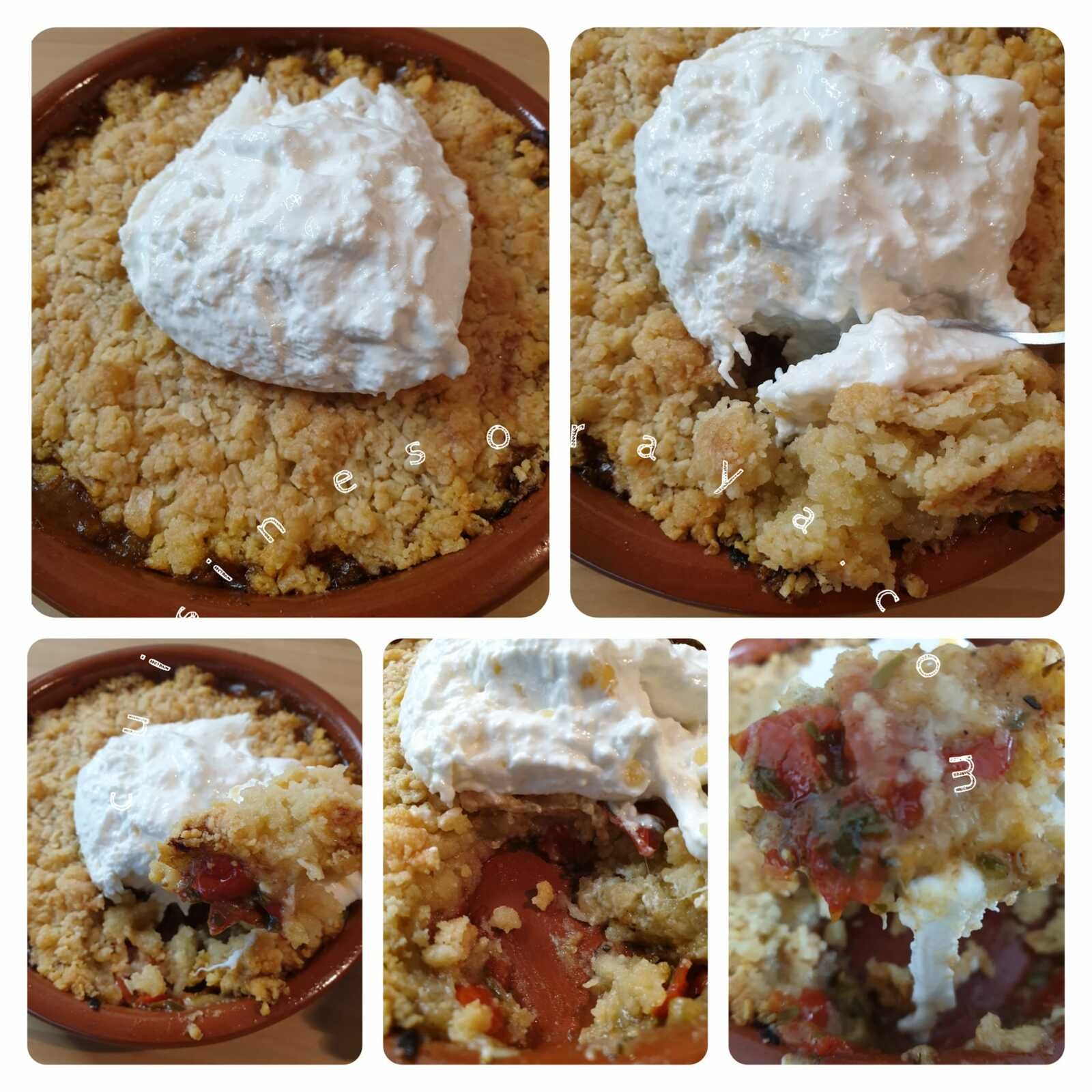 Crumble salé aux tomates et burrata