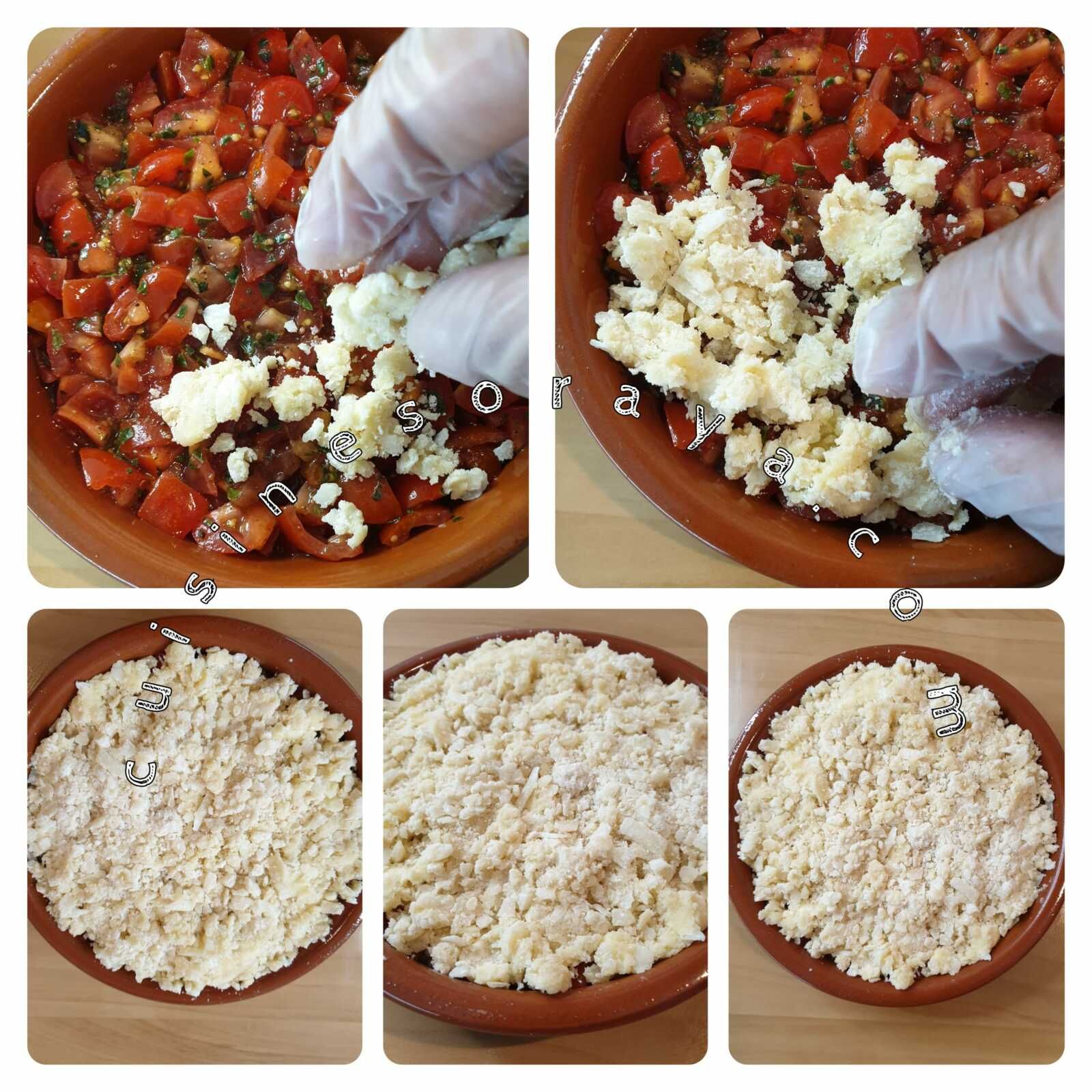 Crumble salé aux tomates et burrata