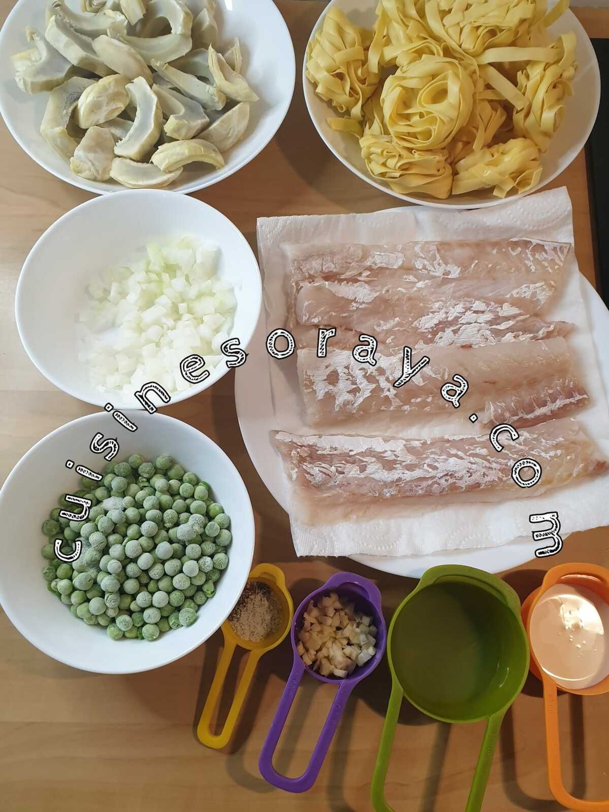Tagliatelles aux artichauds, petits pois et sa sauce citronnées