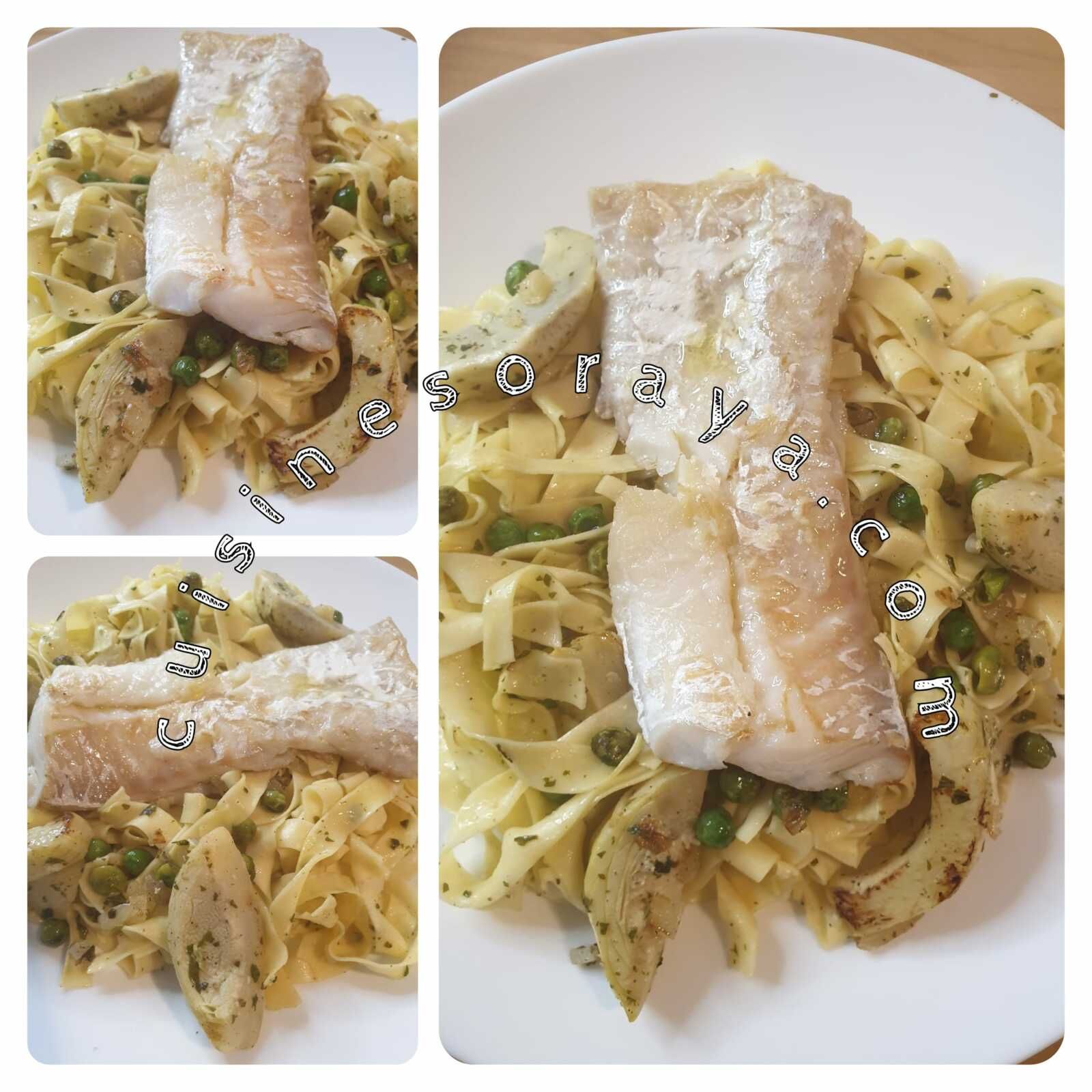 Tagliatelles aux artichauds, petits pois et sa sauce citronnées