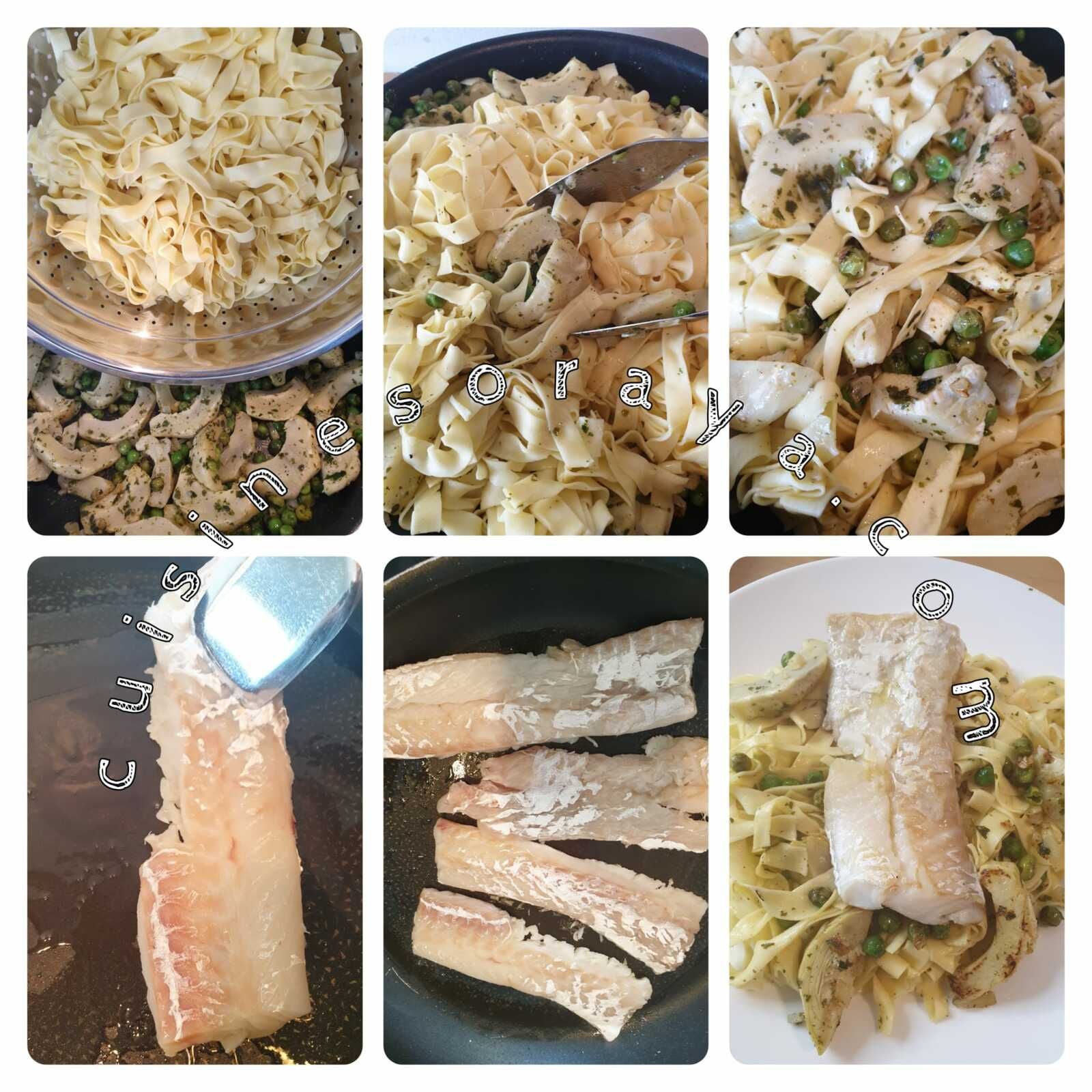Tagliatelles aux artichauds, petits pois et sa sauce citronnées