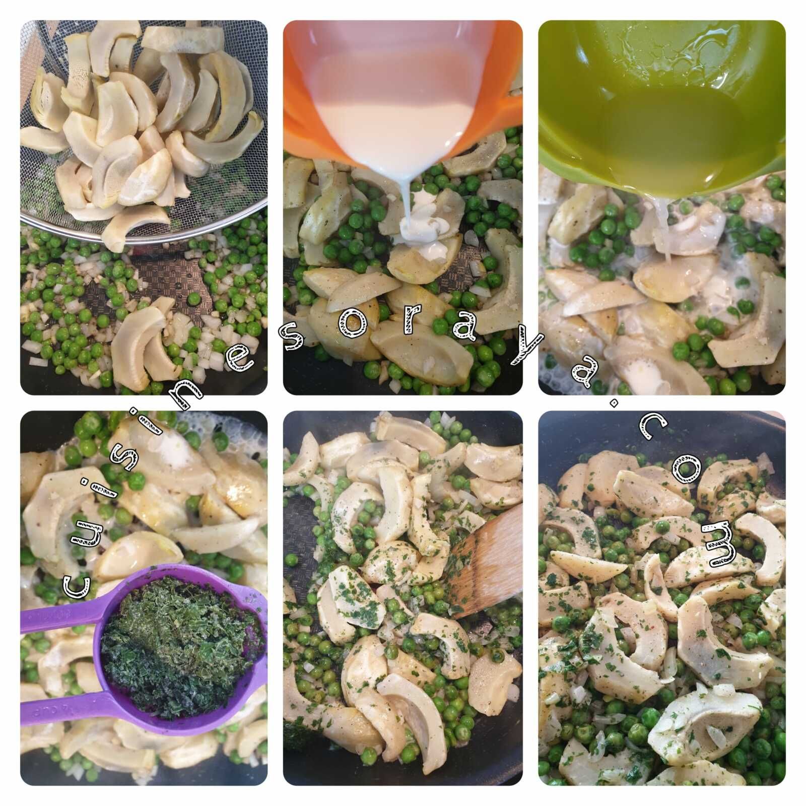 Tagliatelles aux artichauds, petits pois et sa sauce citronnées