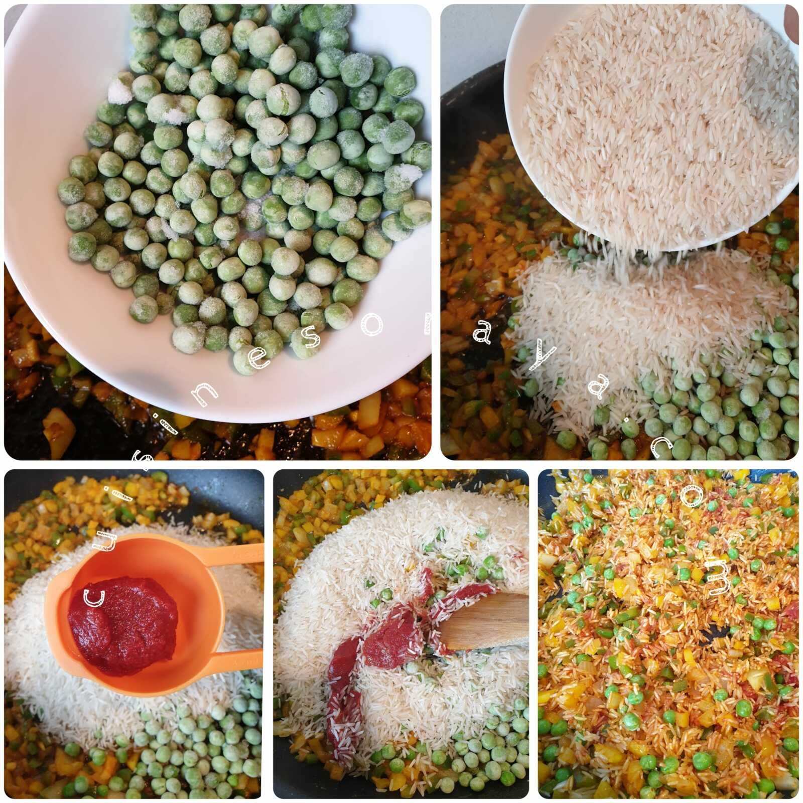 Riz aux légumes et boulettes de kefta sauce tomate
