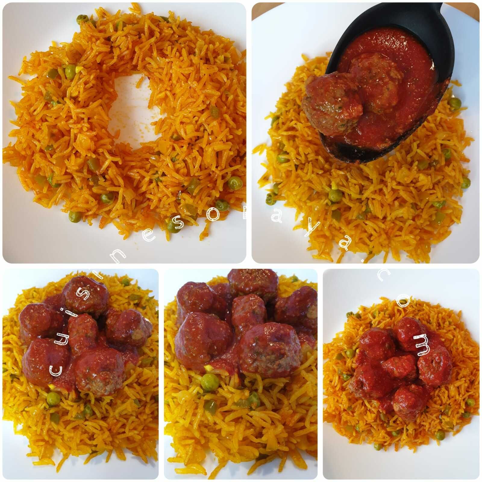 Riz aux légumes et boulettes de kefta sauce tomate