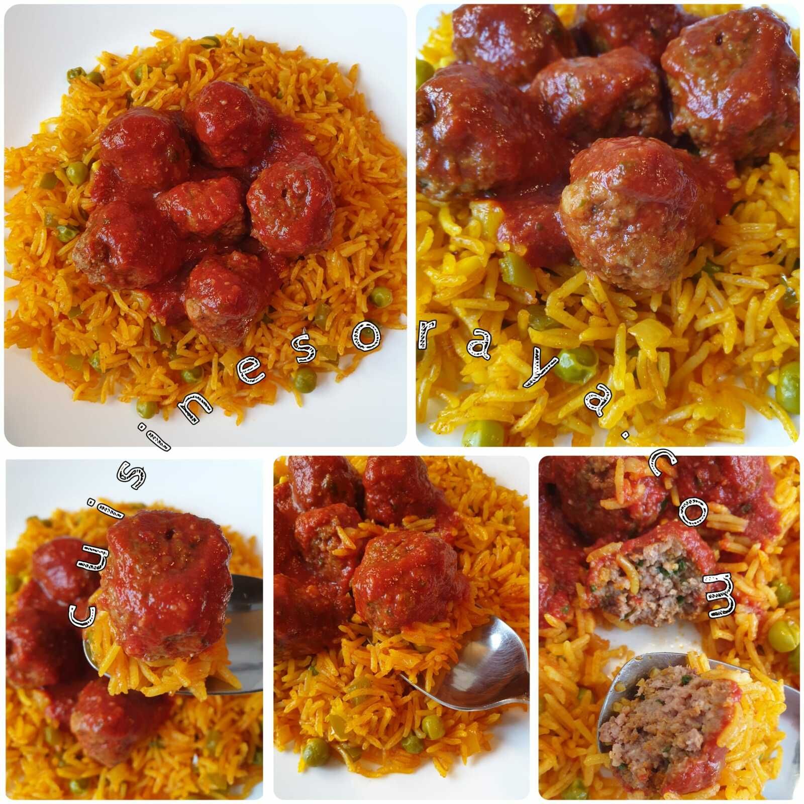 Riz aux légumes et boulettes de kefta sauce tomate