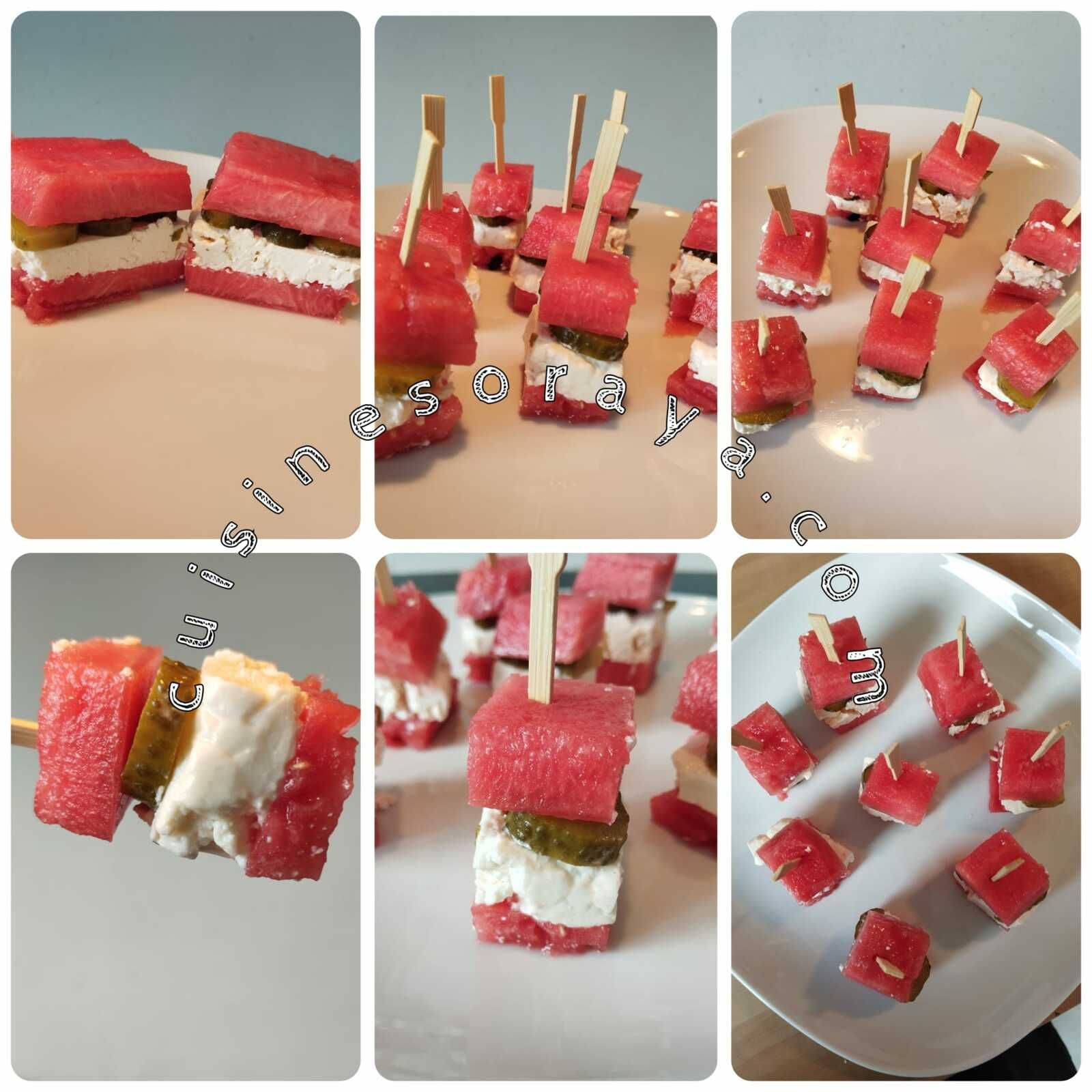 Mini burger feta et cornichon à la pastèque