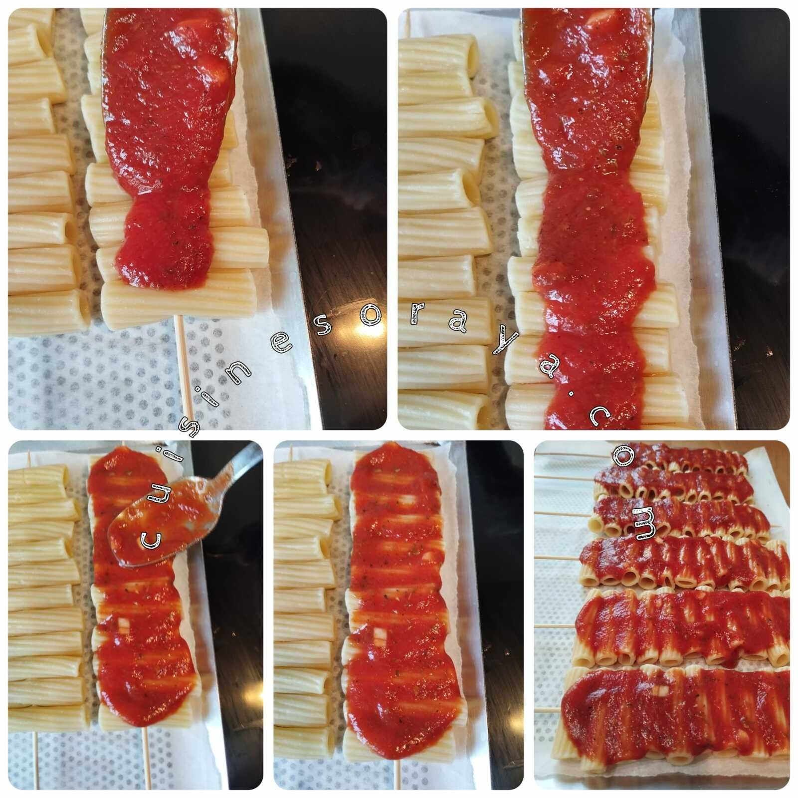 Brochettes de pâtes penne façon pizza