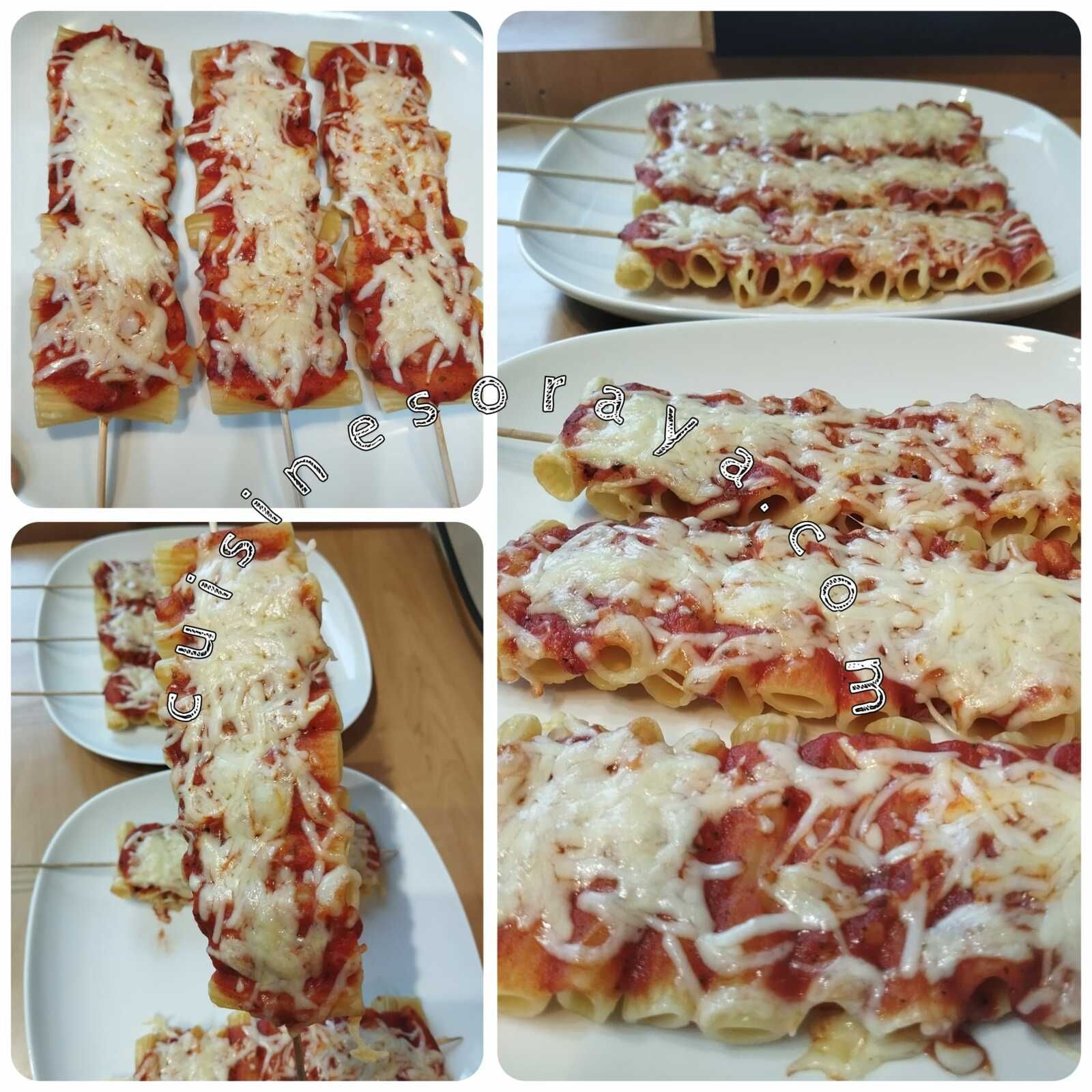 Brochettes de pâtes penne façon pizza
