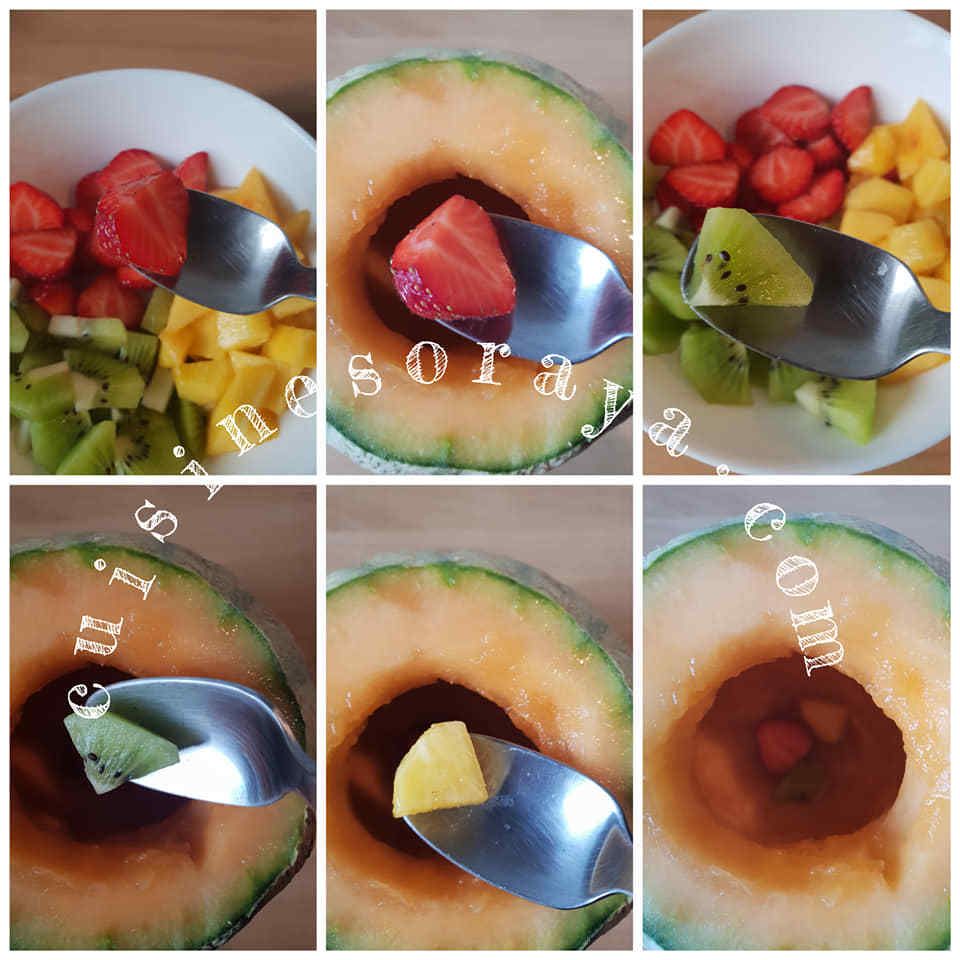 Méli mélo de fruits aux lait dans un melon