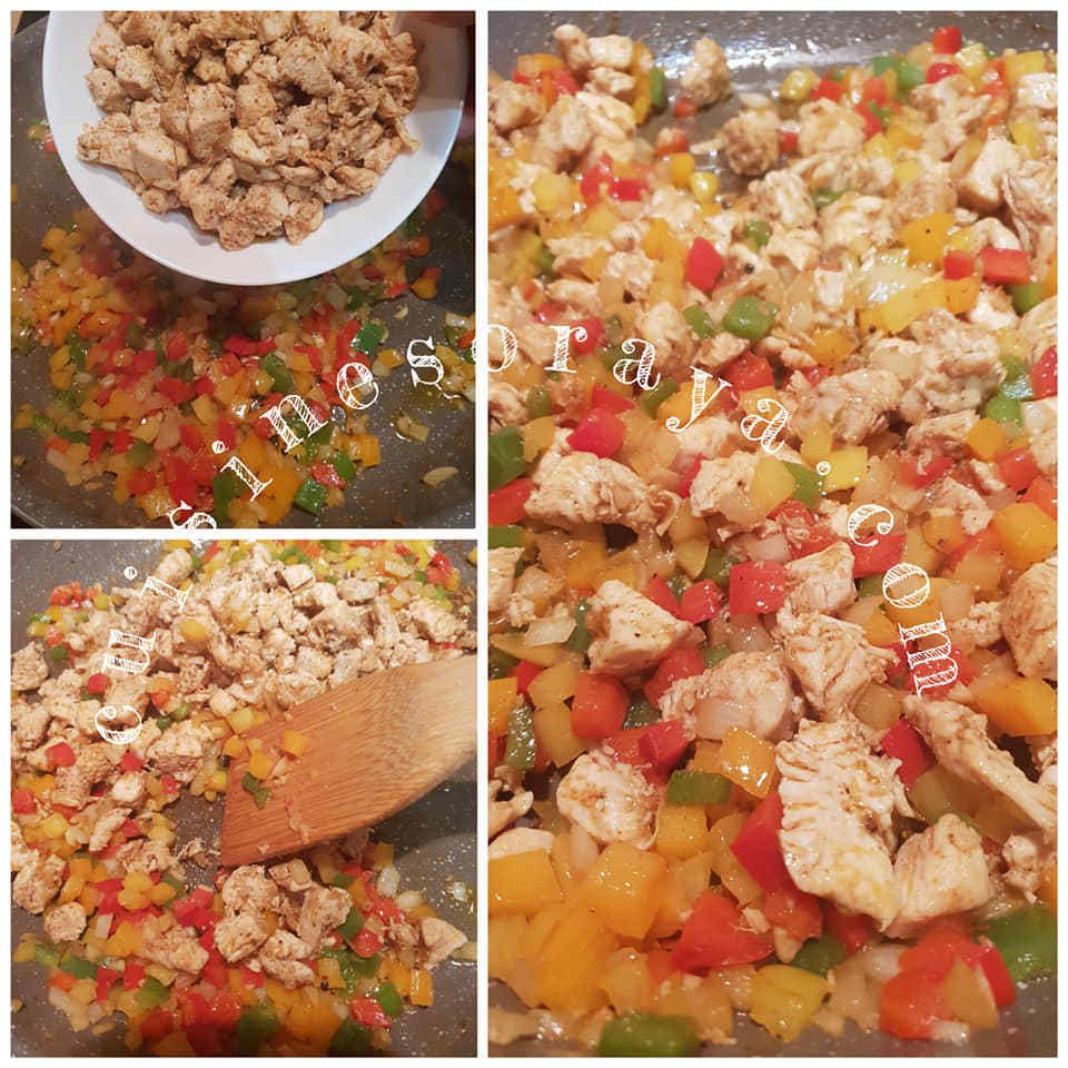 Quesadillas de poulet légumes et au fromage