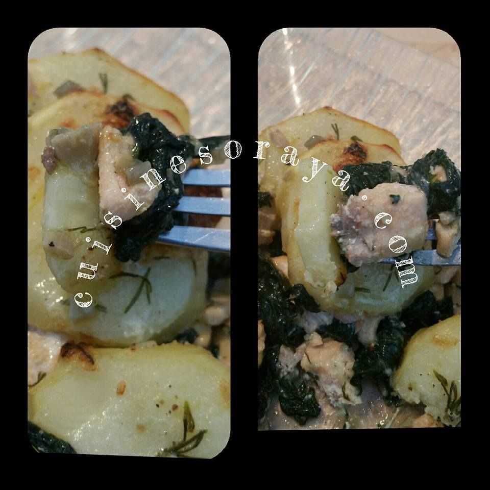 Gratin pommes de terre, saumon, épinards