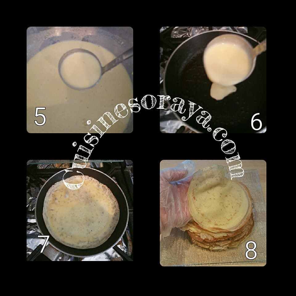 Crêpes aux fromage, lardons et champignons.