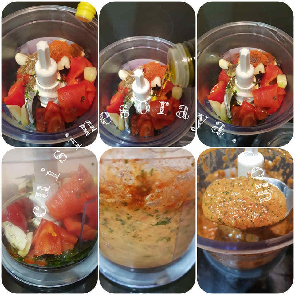 Bar au four à la sauce aux crevettes et au poivron grillé