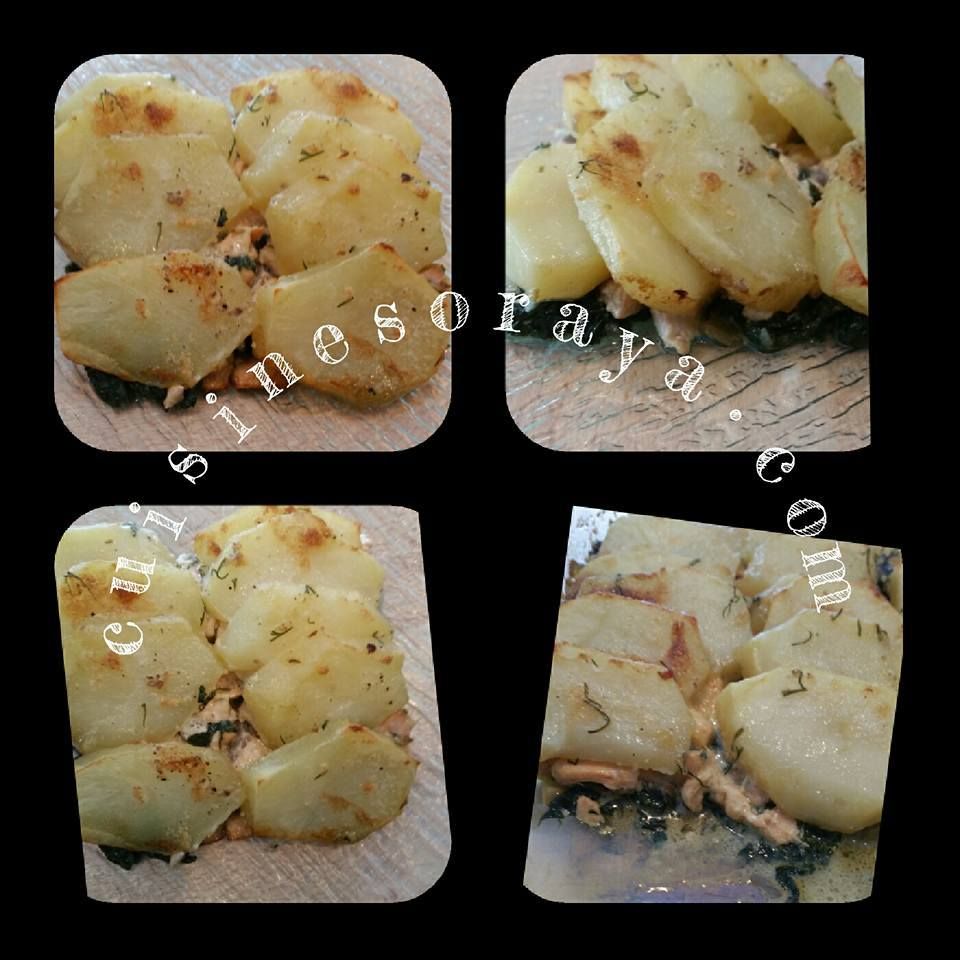 Gratin pommes de terre, saumon, épinards