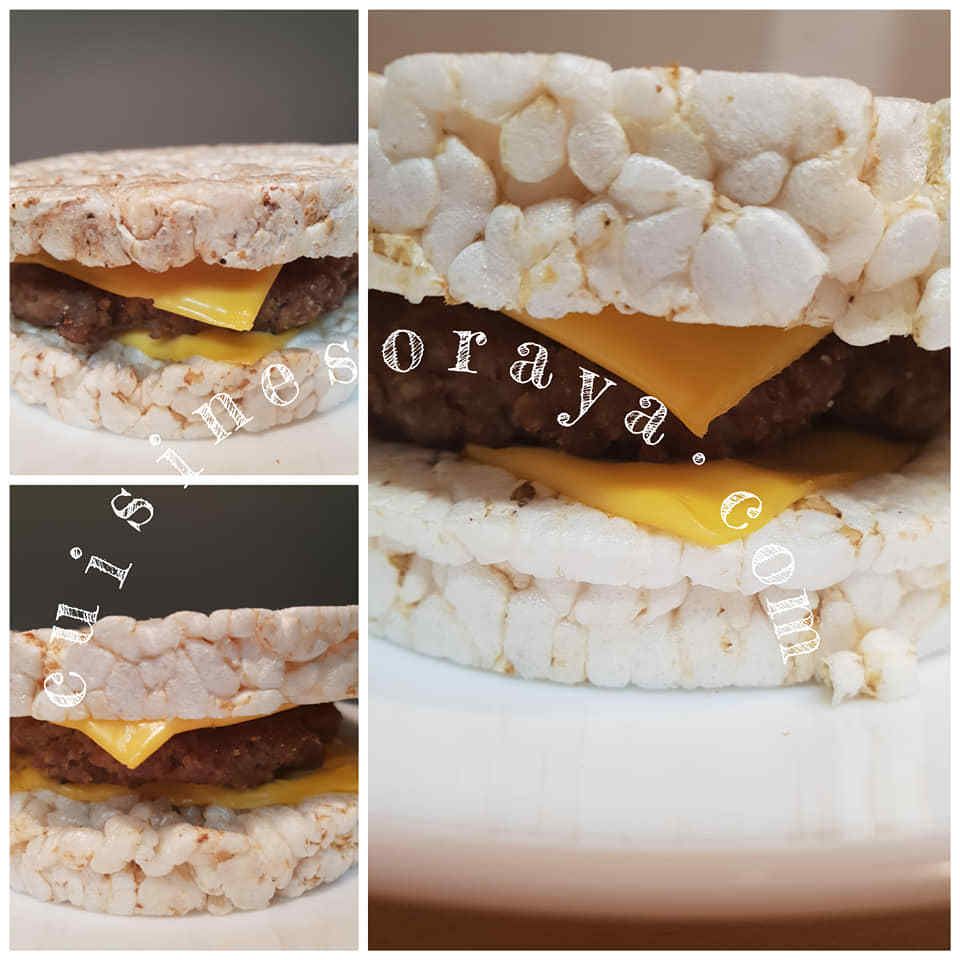 Burger en galette de riz de saumon ou de viande