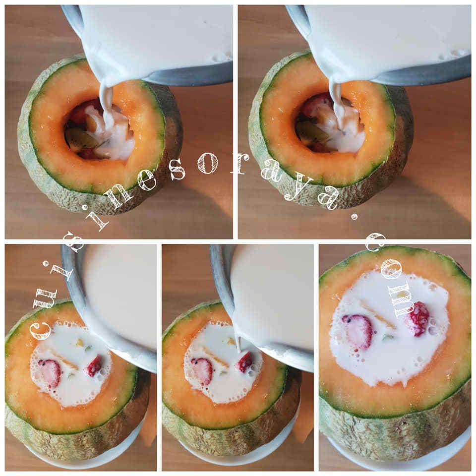 Méli mélo de fruits aux lait dans un melon