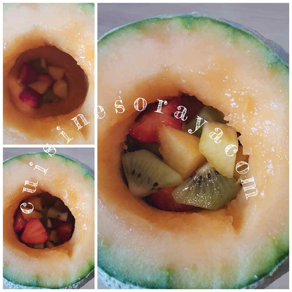 Méli mélo de fruits aux lait dans un melon