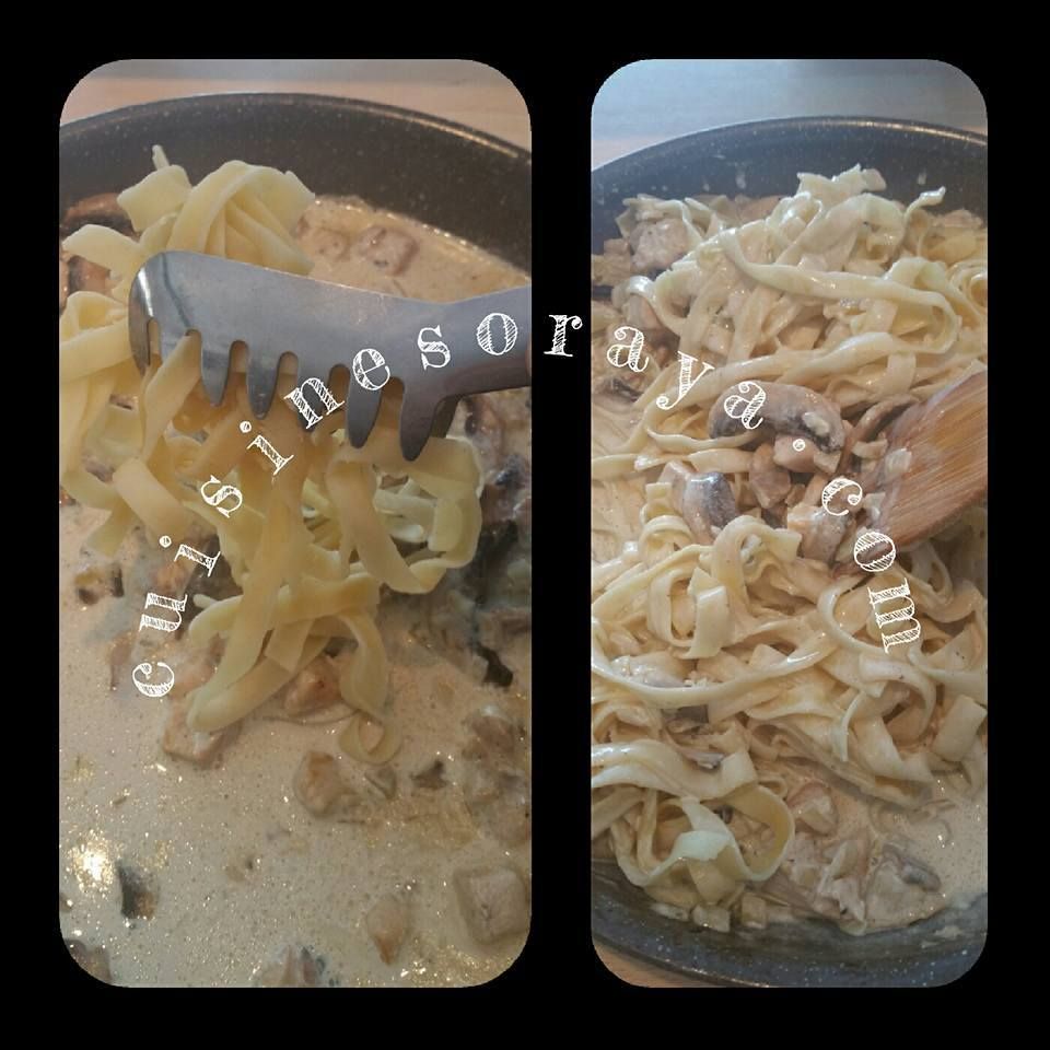 Pâtes à la crème poulet et champignons