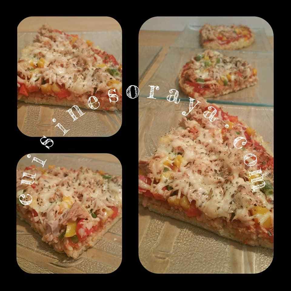 Pizza riz aux légumes et thon