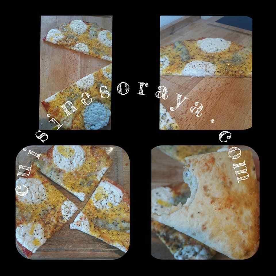 Pizza wrap thon poivrons et aux 3 fromages.