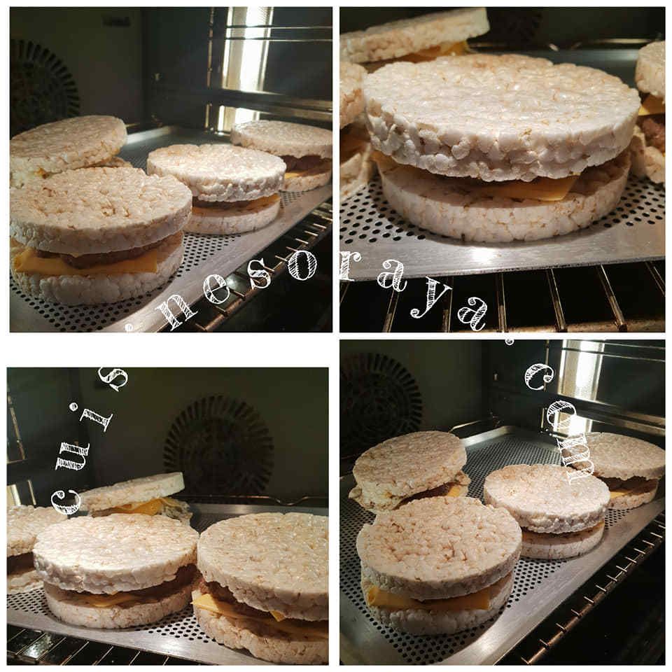 Burger en galette de riz de saumon ou de viande
