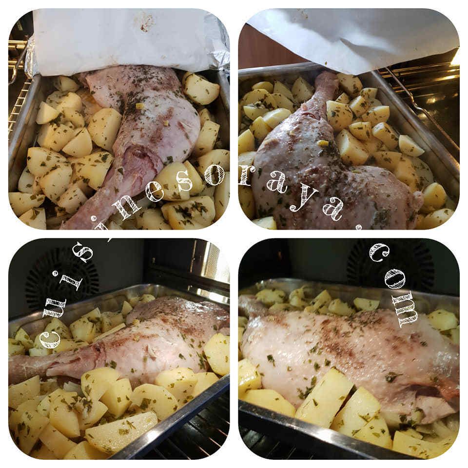 Cuisse de dinde au four avec ses pommes de terre et oignons confit