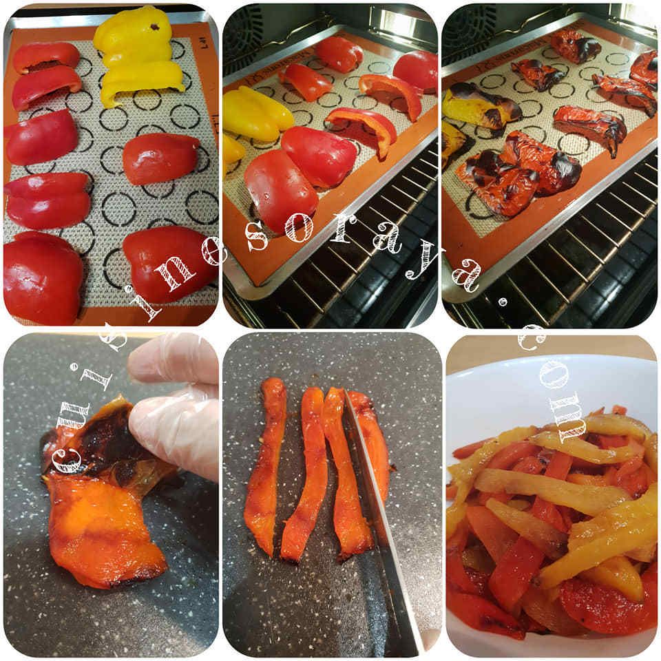 Bar au four à la sauce aux crevettes et au poivron grillé
