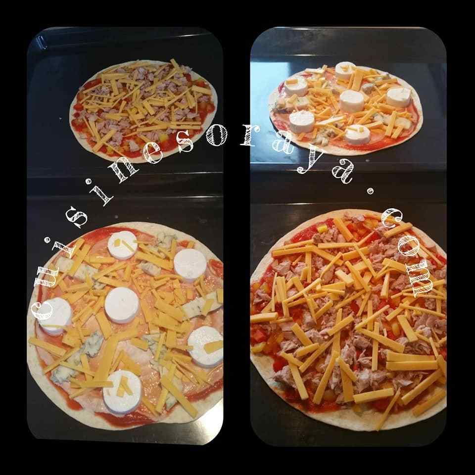 Pizza wrap thon poivrons et aux 3 fromages.