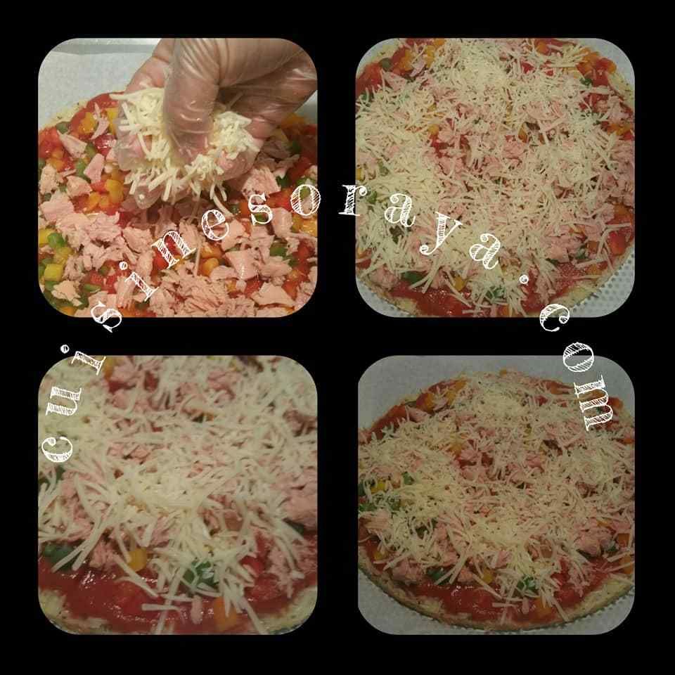 Pizza riz aux légumes et thon
