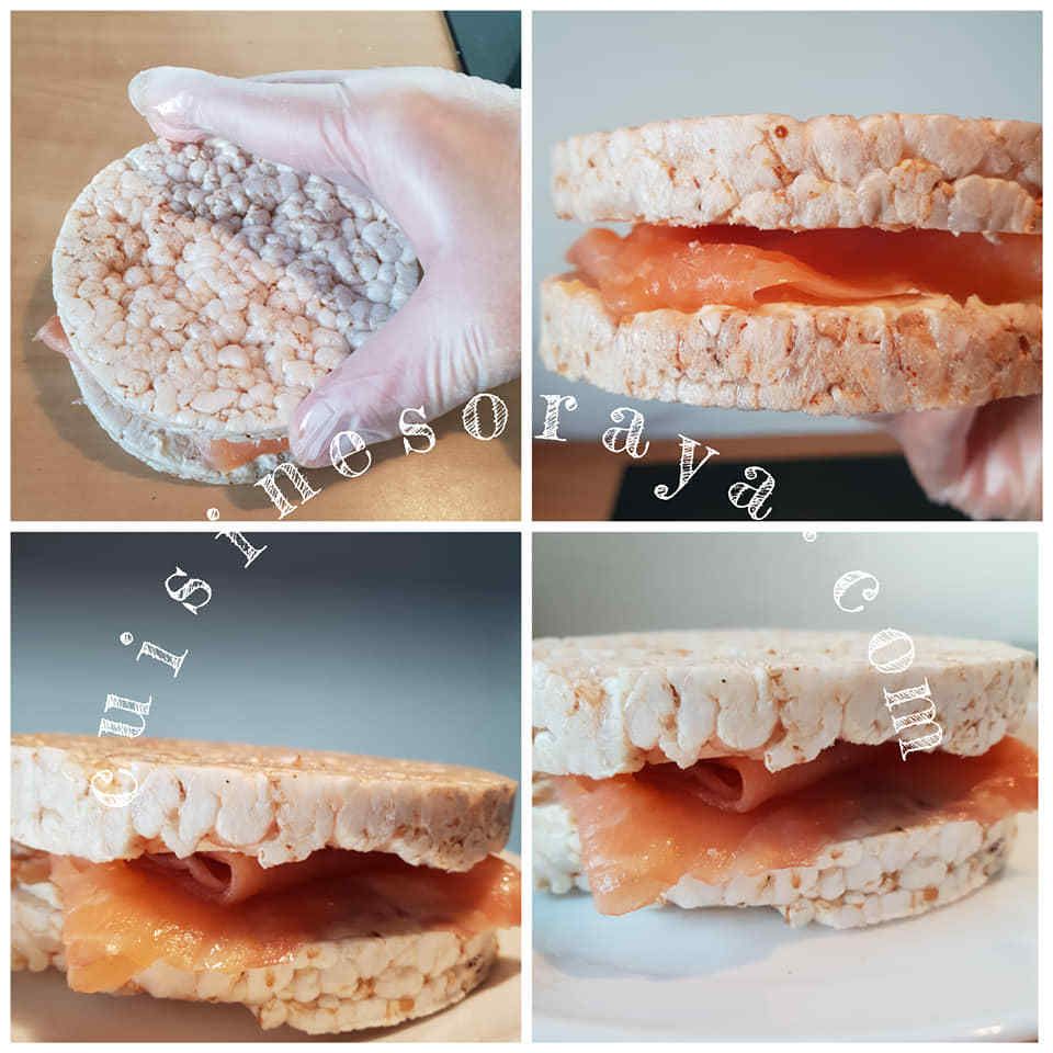 Burger en galette de riz de saumon ou de viande
