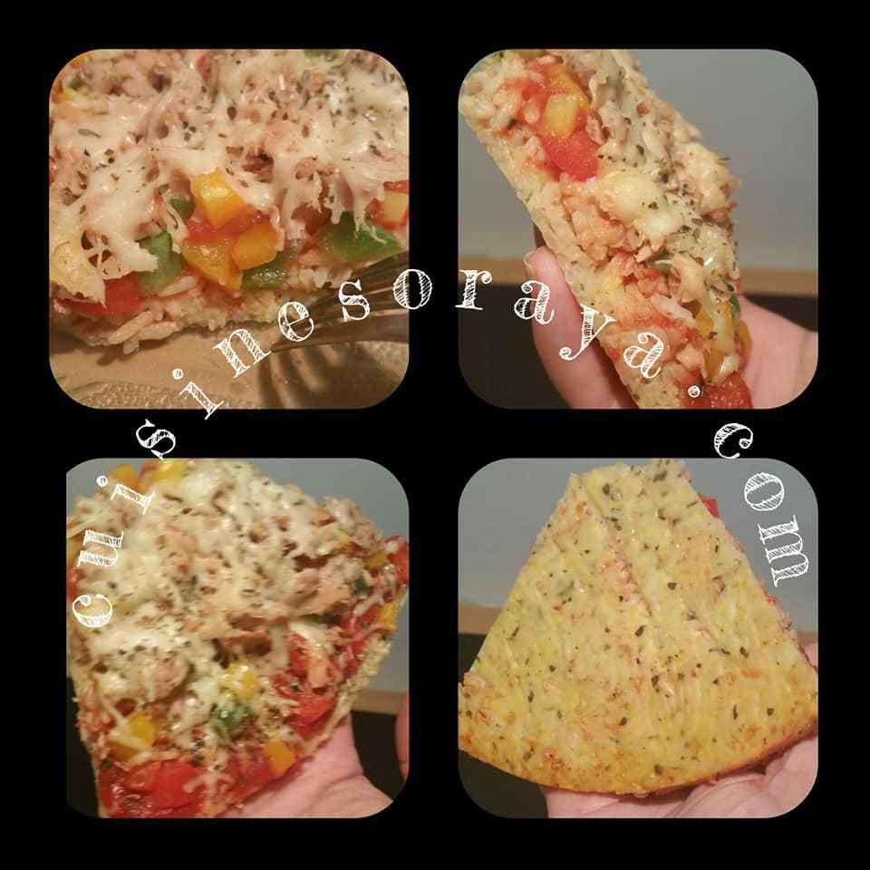 Pizza riz aux légumes et thon