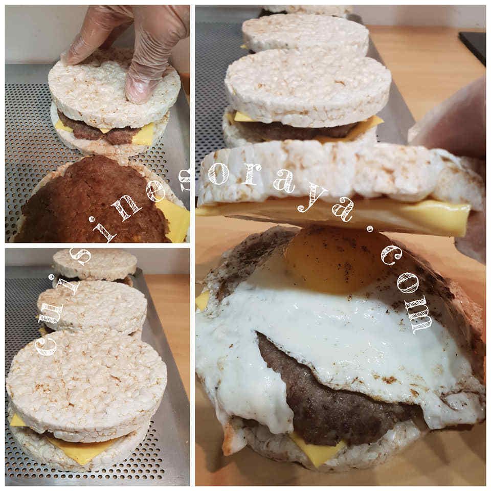 Burger en galette de riz de saumon ou de viande