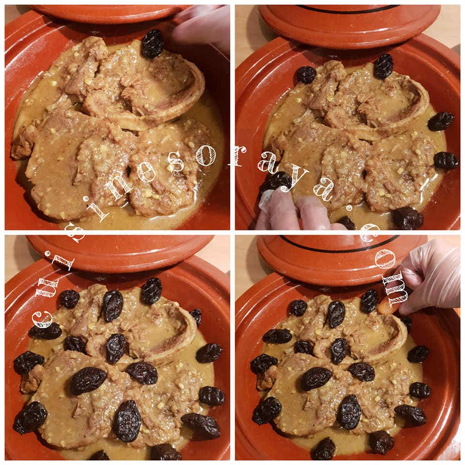 Tajine viande aux pruneaux, abricots et amandes