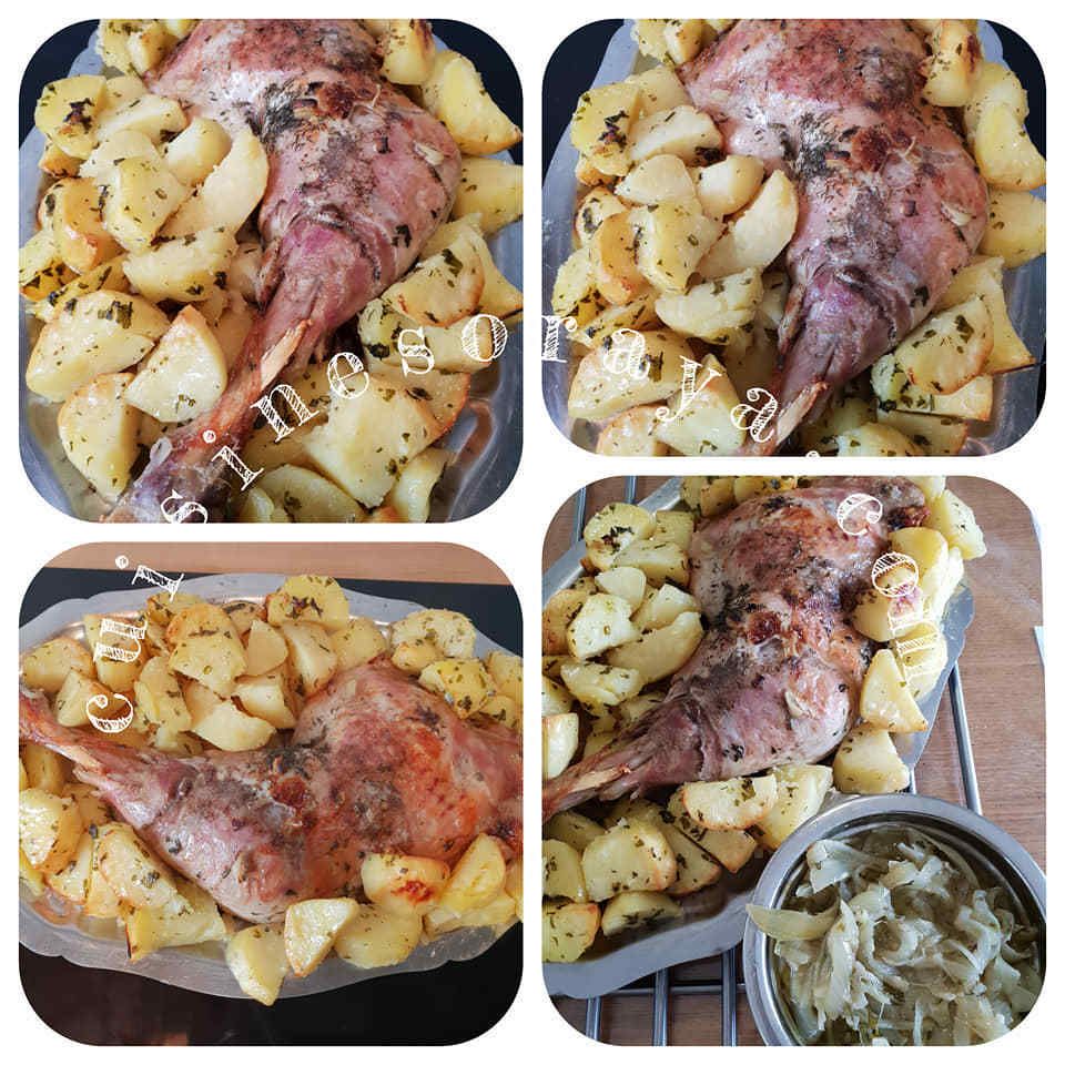 Cuisse de dinde au four avec ses pommes de terre et oignons confit
