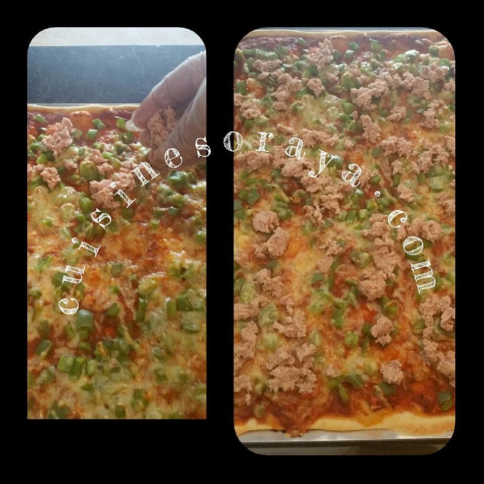 Pizza maison 3 fromages et pizza thon, poivrons