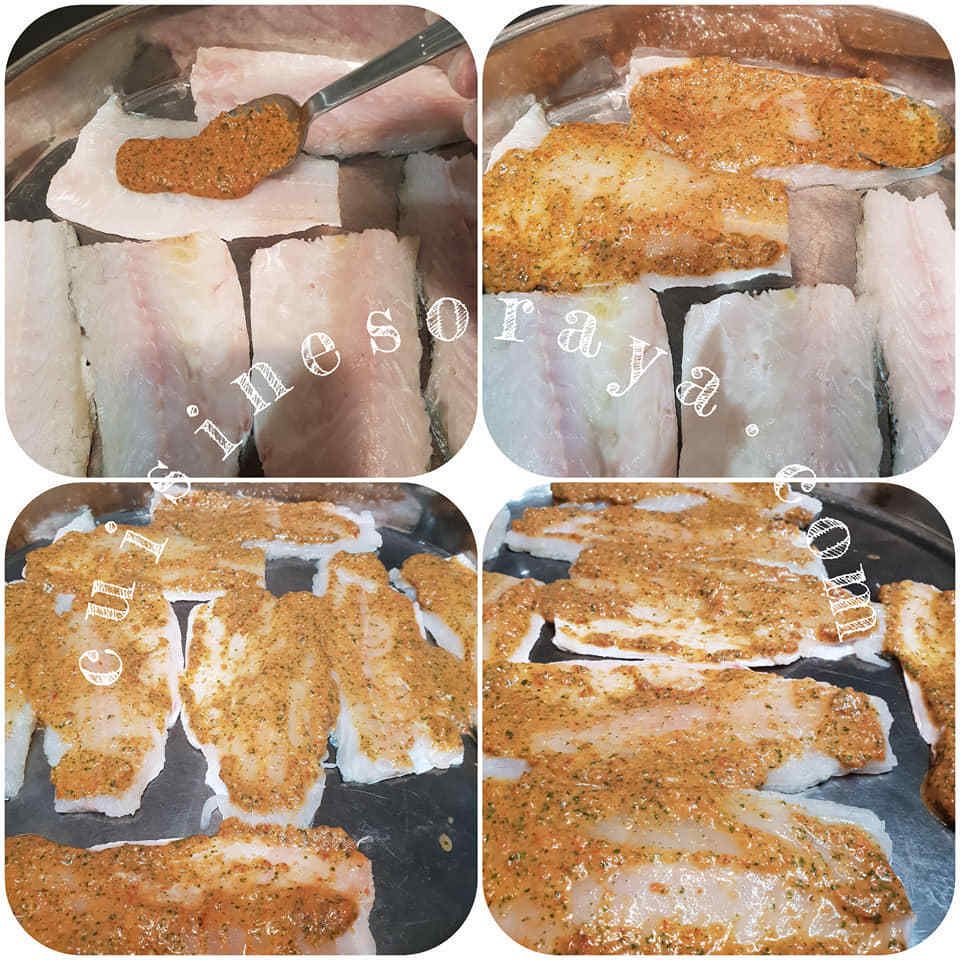 Bar au four à la sauce aux crevettes et au poivron grillé