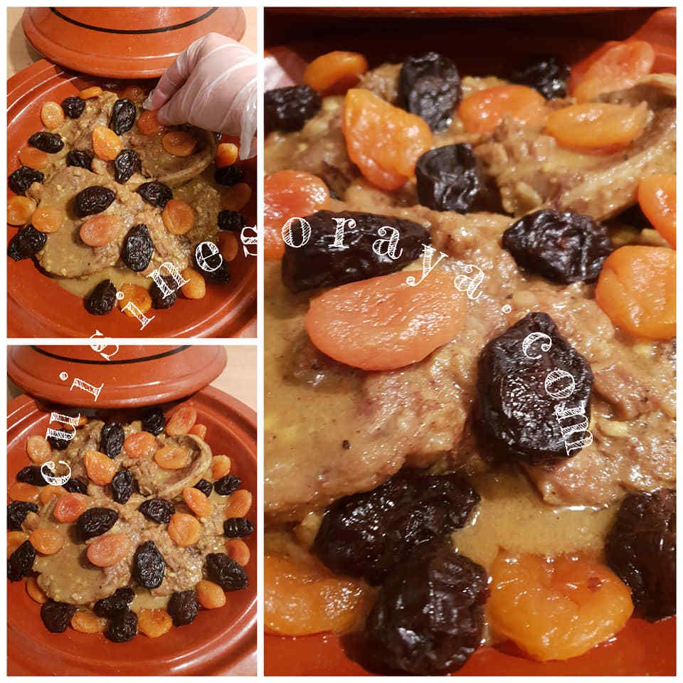 Tajine viande aux pruneaux, abricots et amandes