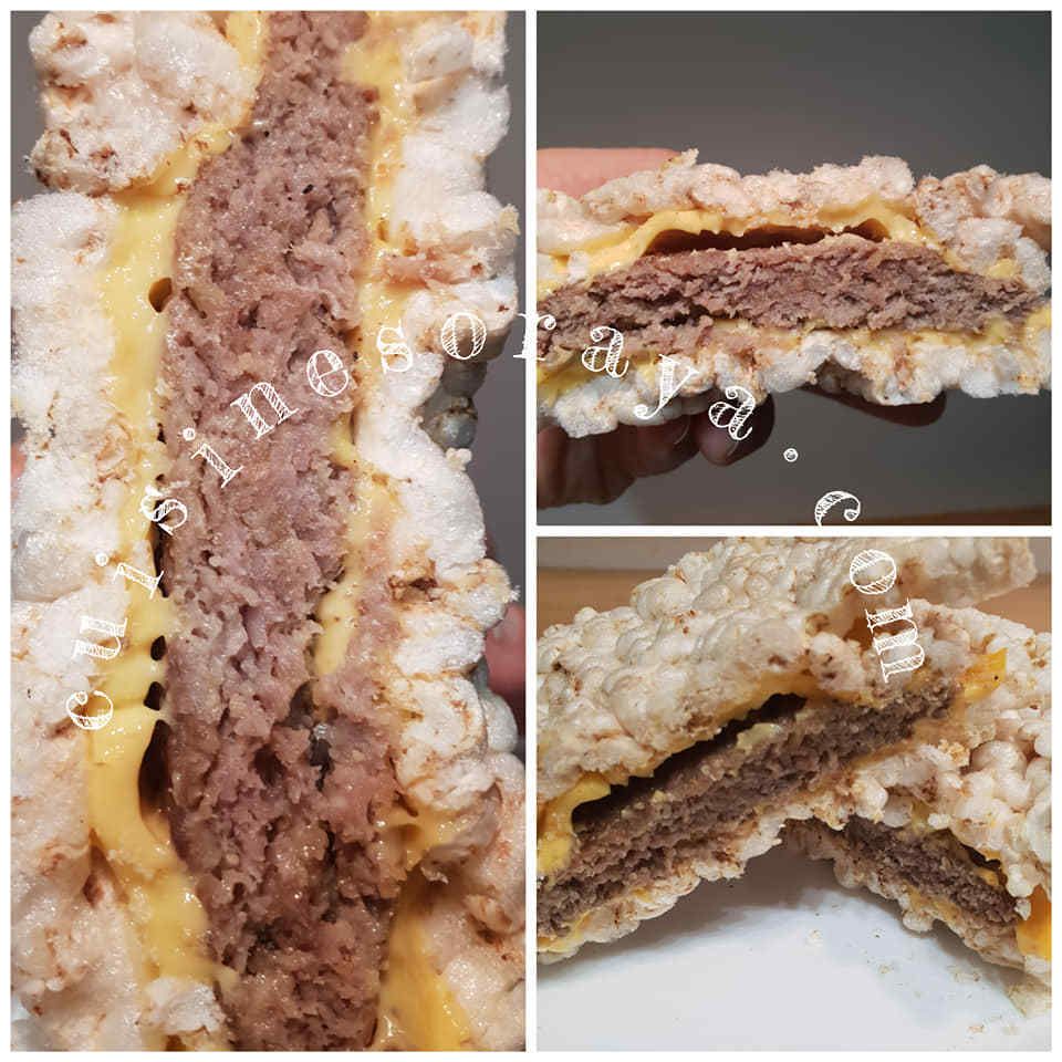 Burger en galette de riz de saumon ou de viande