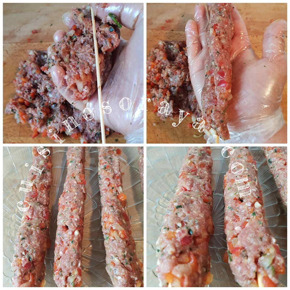 Brochettes de viande hachée aux légumes