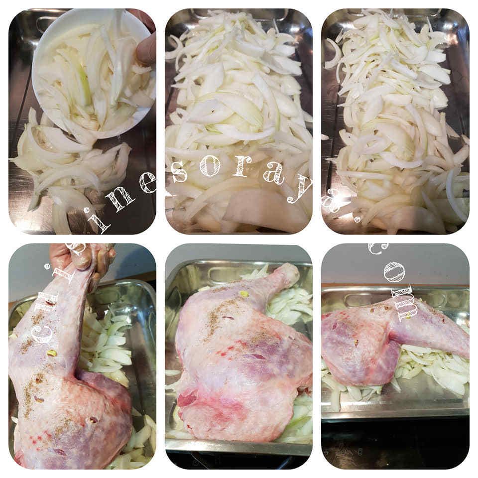 Cuisse de dinde au four avec ses pommes de terre et oignons confit